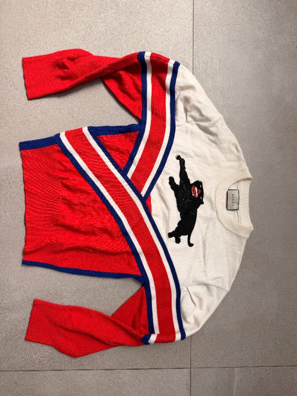 Gucci Red White Blue Stripe Knit Sweater